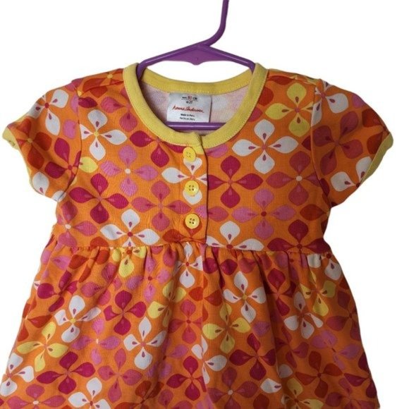 Hanna Andersson size 80 2T Button Front Empire Waist Floral‎ Summer Dress Orange - Picture 3 of 4
